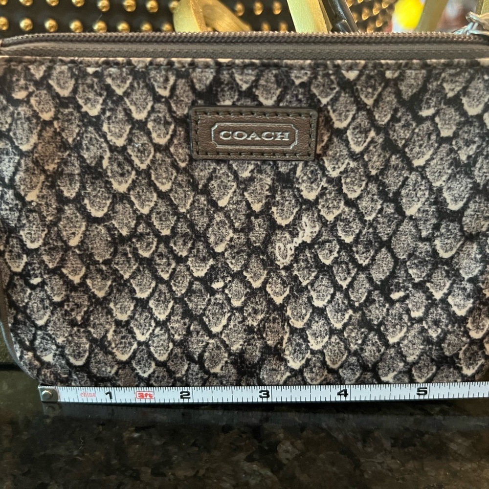 Coach Black & Gray Python Print Mini Wristlet